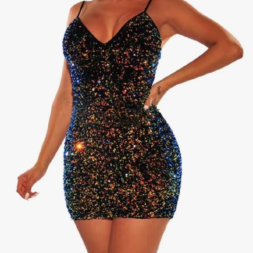 Spaghetti strap sequence mini dress